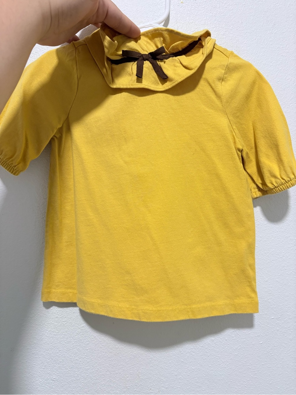 Janie and Jack Mustard Yellow Ruffle Collar Tee with Brown Bow